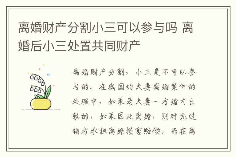 离婚财产分割小三可以参与吗 离婚后小三处置共同财产