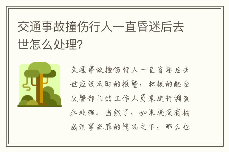 交通事故撞伤行人一直昏迷后去世怎么处理？