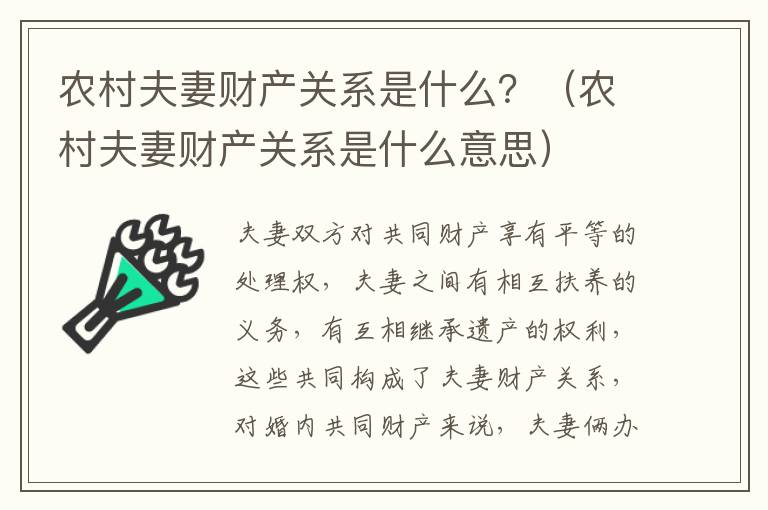 农村夫妻财产关系是什么？（农村夫妻财产关系是什么意思）