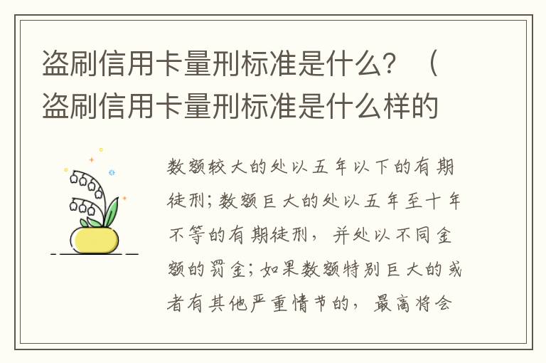 盗刷信用卡量刑标准是什么？（盗刷信用卡量刑标准是什么样的）