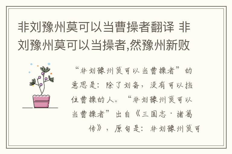 非刘豫州莫可以当曹操者翻译 非刘豫州莫可以当操者,然豫州新败之后,安能抗此难乎