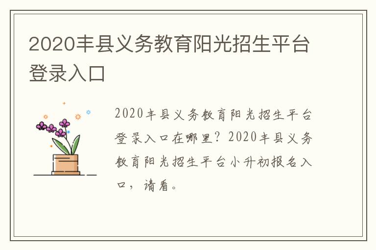 2020丰县义务教育阳光招生平台登录入口