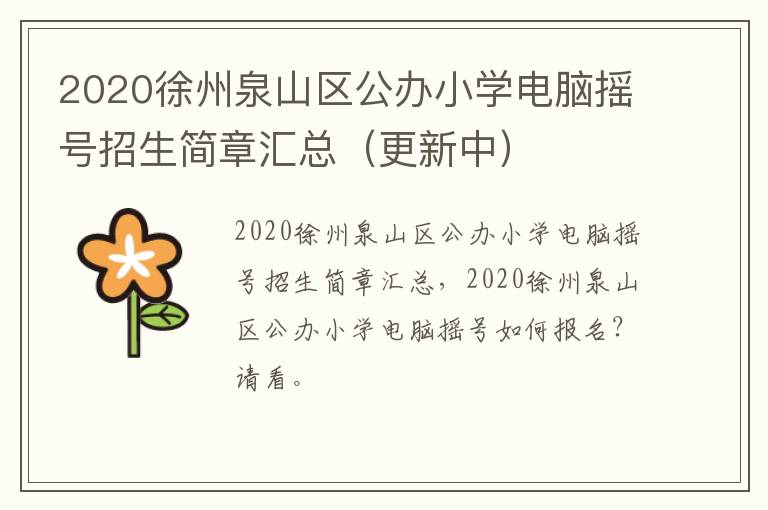 2020徐州泉山区公办小学电脑摇号招生简章汇总（更新中）