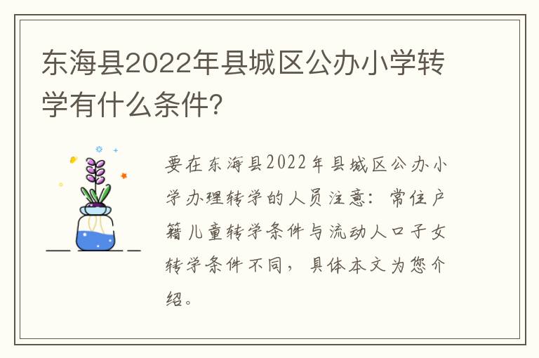 东海县2022年县城区公办小学转学有什么条件？