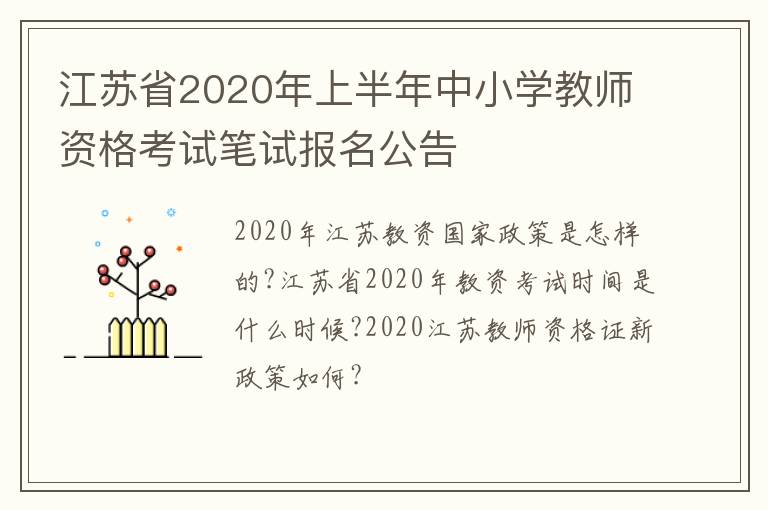 江苏省2020年上半年中小学教师资格考试笔试报名公告