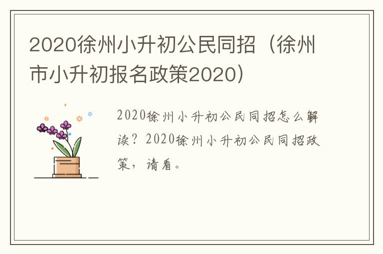 2020徐州小升初公民同招（徐州市小升初报名政策2020）