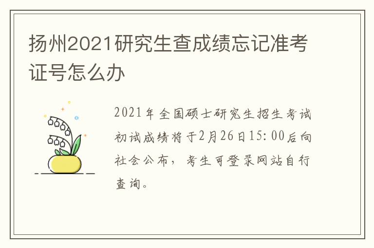 扬州2021研究生查成绩忘记准考证号怎么办