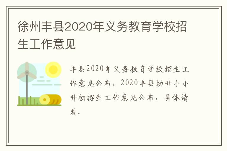 徐州丰县2020年义务教育学校招生工作意见