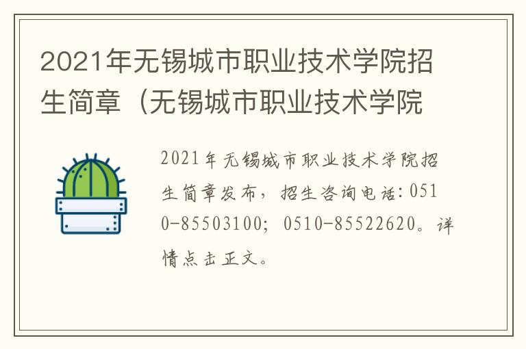 2021年无锡城市职业技术学院招生简章（无锡城市职业技术学院2021招生计划）