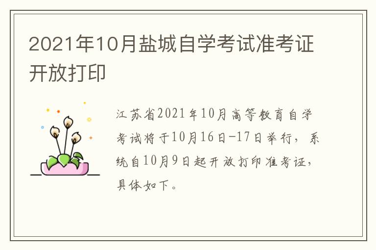 2021年10月盐城自学考试准考证开放打印