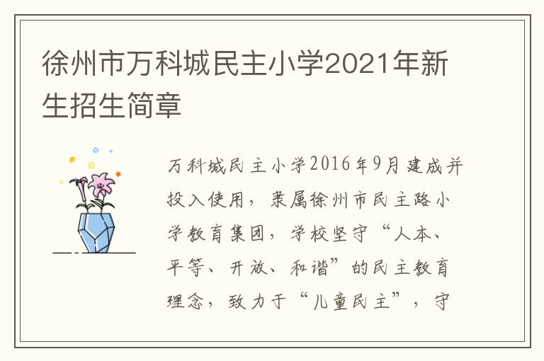 徐州市万科城民主小学2021年新生招生简章