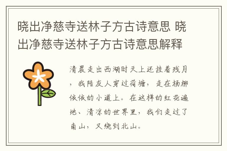 晓出净慈寺送林子方古诗意思 晓出净慈寺送林子方古诗意思解释