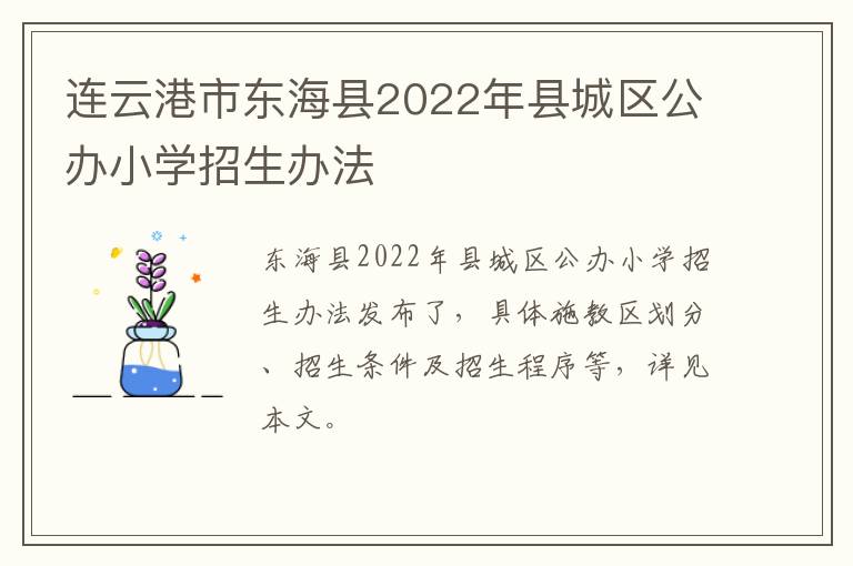 连云港市东海县2022年县城区公办小学招生办法