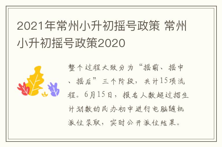 2021年常州小升初摇号政策 常州小升初摇号政策2020