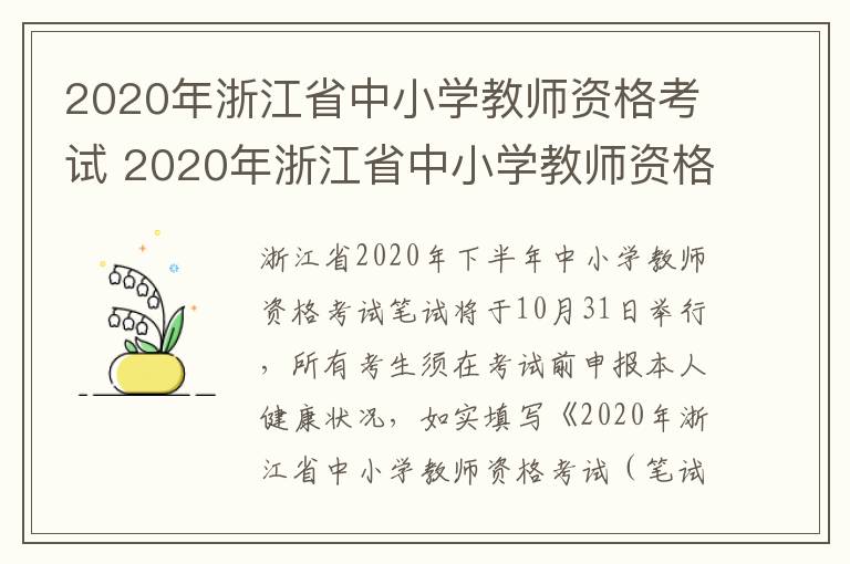 2020年浙江省中小学教师资格考试 2020年浙江省中小学教师资格考试成绩