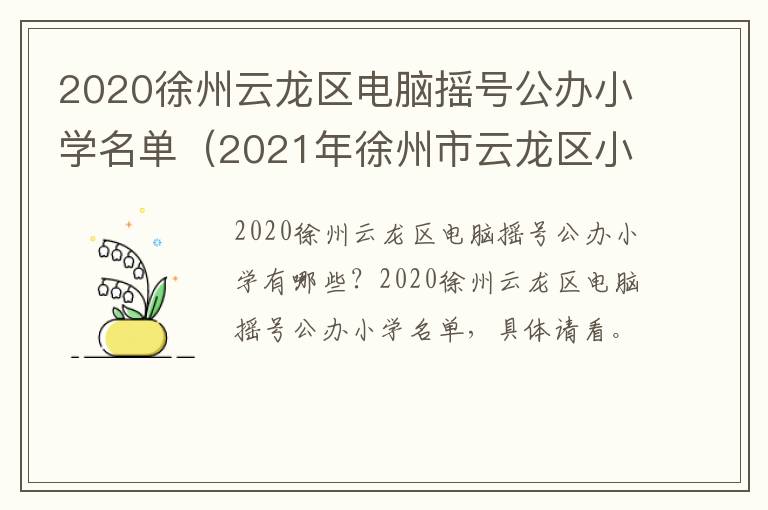 2020徐州云龙区电脑摇号公办小学名单（2021年徐州市云龙区小学招生）