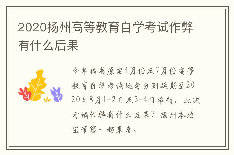 2020扬州高等教育自学考试作弊有什么后果