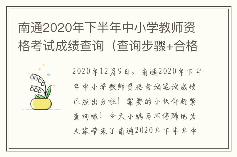 南通2020年下半年中小学教师资格考试成绩查询（查询步骤+合格线）