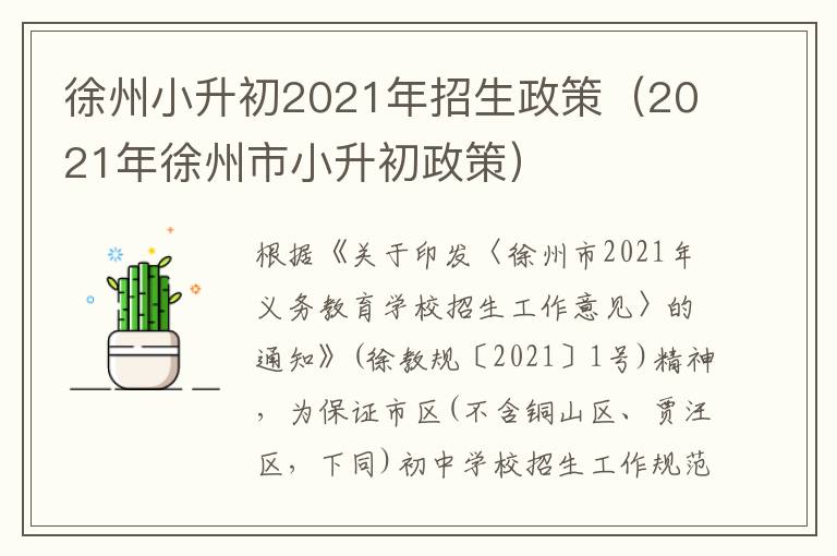 徐州小升初2021年招生政策（2021年徐州市小升初政策）