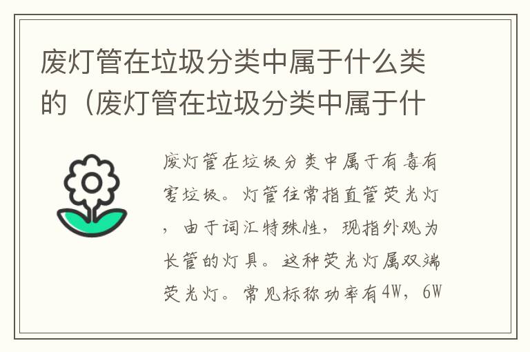 废灯管在垃圾分类中属于什么类的（废灯管在垃圾分类中属于什么类的废物）