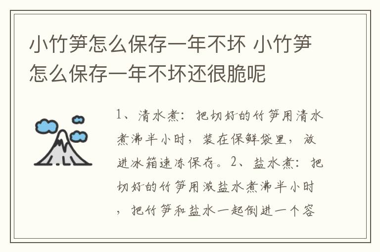 小竹笋怎么保存一年不坏 小竹笋怎么保存一年不坏还很脆呢