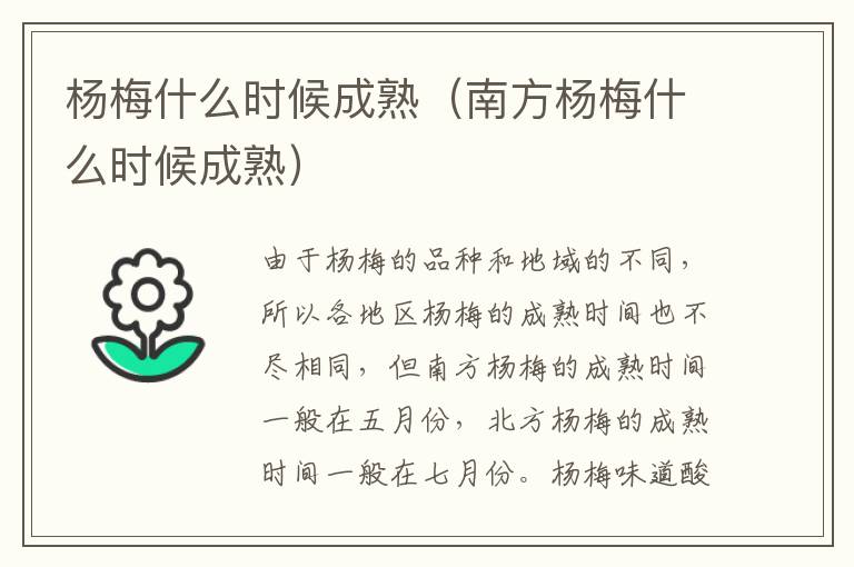 杨梅什么时候成熟（南方杨梅什么时候成熟）