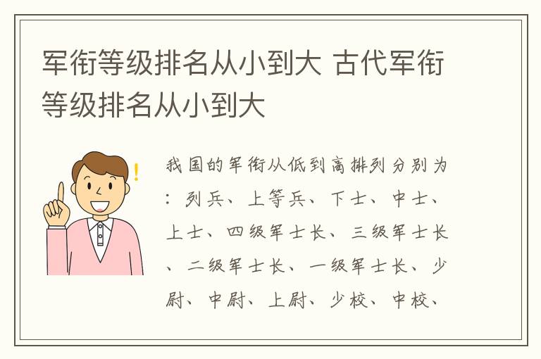 军衔等级排名从小到大 古代军衔等级排名从小到大