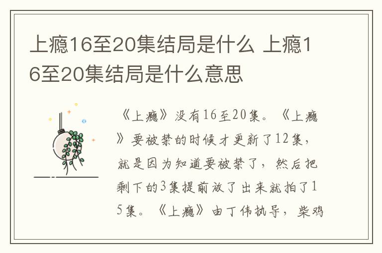 上瘾16至20集结局是什么 上瘾16至20集结局是什么意思