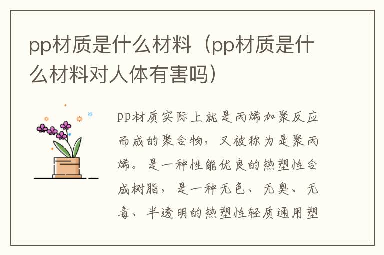 pp材质是什么材料（pp材质是什么材料对人体有害吗）