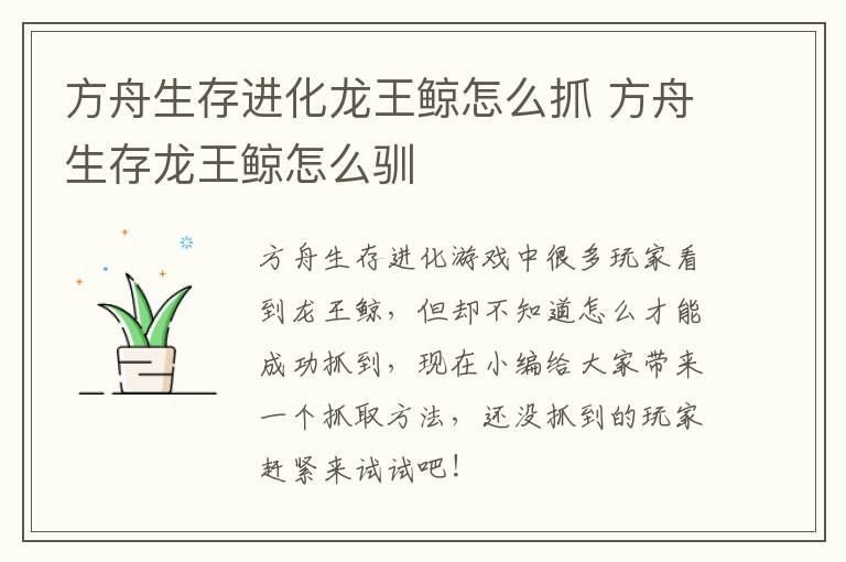 方舟生存进化龙王鲸怎么抓 方舟生存龙王鲸怎么驯