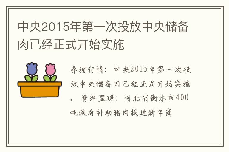 中央2015年第一次投放中央储备肉已经正式开始实施