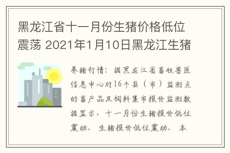 黑龙江省十一月份生猪价格低位震荡 2021年1月10日黑龙江生猪价格