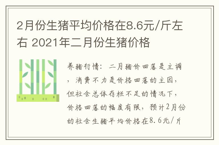 2月份生猪平均价格在8.6元/斤左右 2021年二月份生猪价格