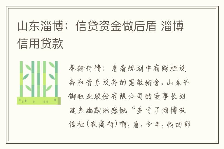 山东淄博：信贷资金做后盾 淄博信用贷款