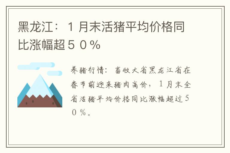 黑龙江：１月末活猪平均价格同比涨幅超５０％