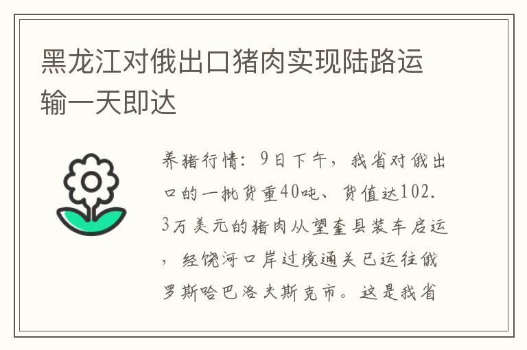 黑龙江对俄出口猪肉实现陆路运输一天即达