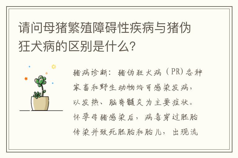 请问母猪繁殖障碍性疾病与猪伪狂犬病的区别是什么？