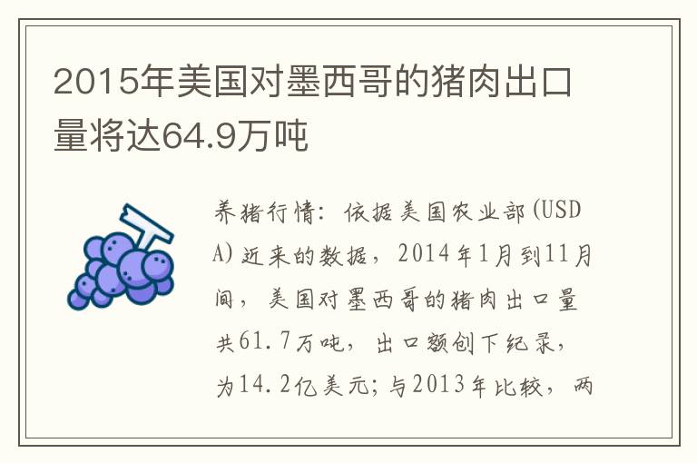 2015年美国对墨西哥的猪肉出口量将达64.9万吨