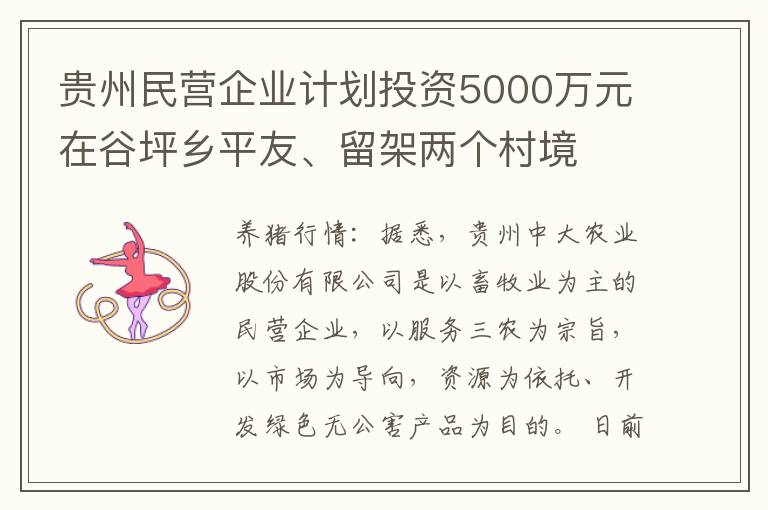 贵州民营企业计划投资5000万元在谷坪乡平友、留架两个村境