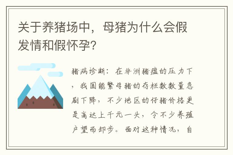 关于养猪场中，母猪为什么会假发情和假怀孕？