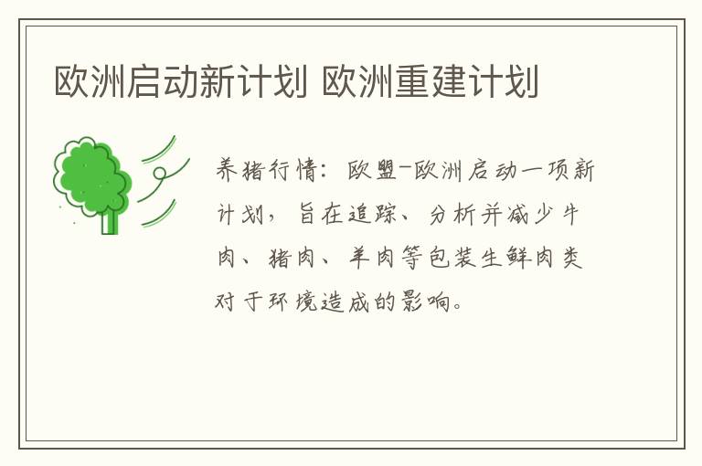 欧洲启动新计划 欧洲重建计划