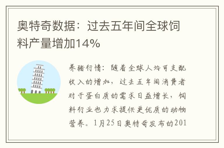 奥特奇数据：过去五年间全球饲料产量增加14%