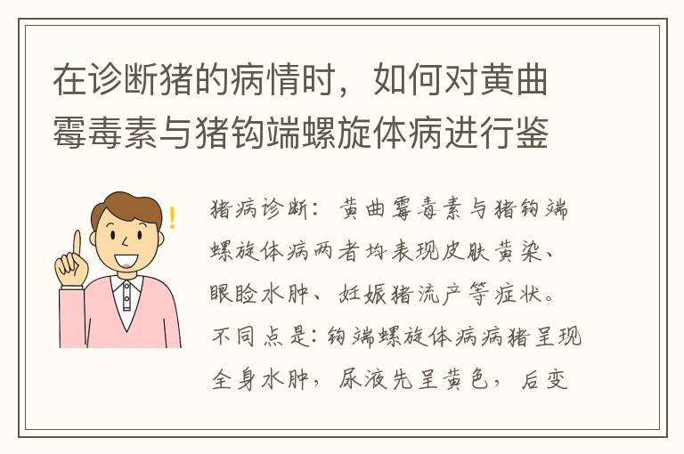 在诊断猪的病情时，如何对黄曲霉毒素与猪钩端螺旋体病进行鉴别？