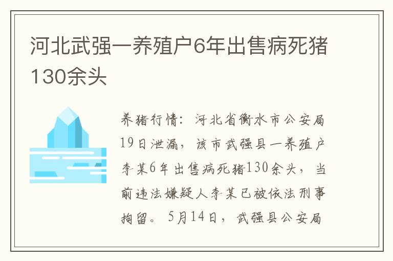 河北武强一养殖户6年出售病死猪130余头