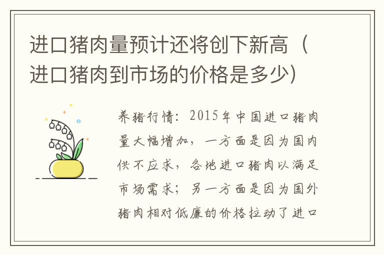 进口猪肉量预计还将创下新高（进口猪肉到市场的价格是多少）