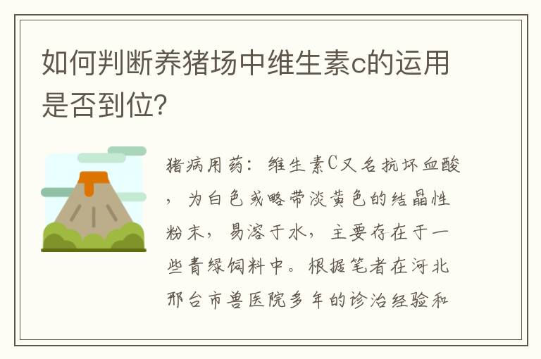 如何判断养猪场中维生素c的运用是否到位？