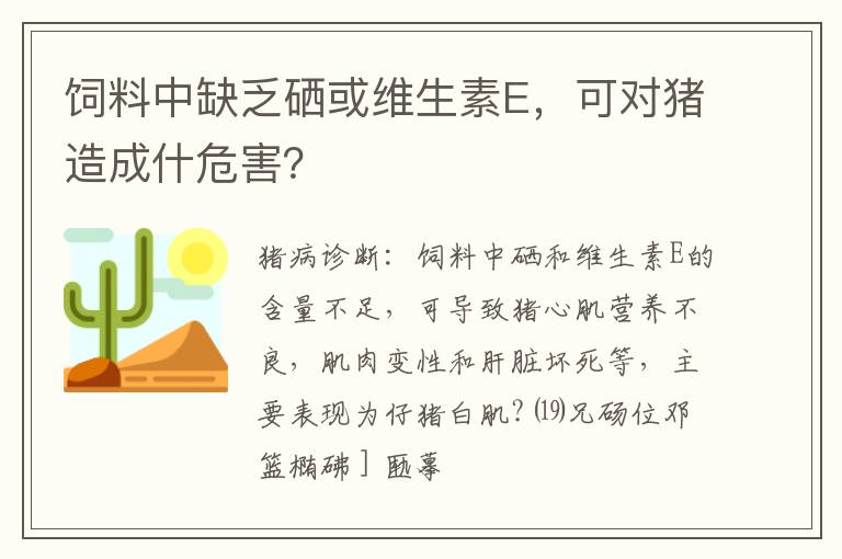 饲料中缺乏硒或维生素E，可对猪造成什危害？