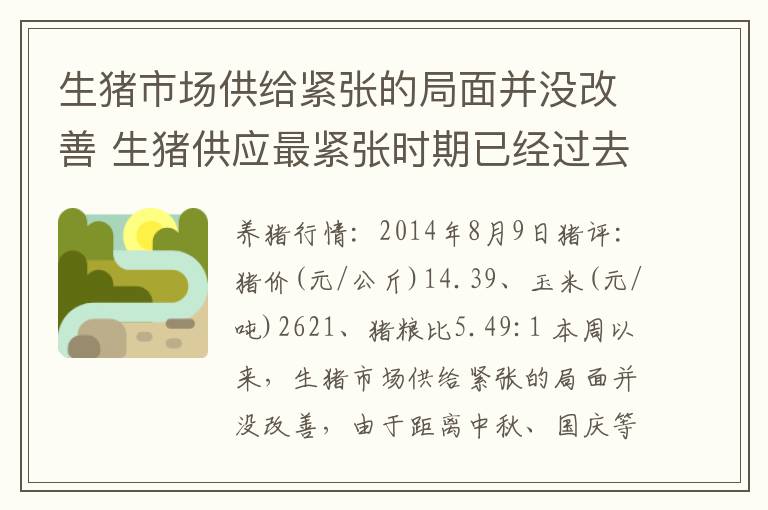 生猪市场供给紧张的局面并没改善 生猪供应最紧张时期已经过去