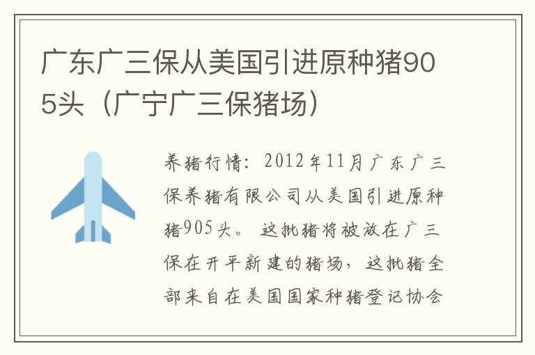 广东广三保从美国引进原种猪905头（广宁广三保猪场）