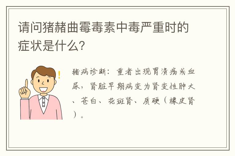 请问猪赭曲霉毒素中毒严重时的症状是什么？